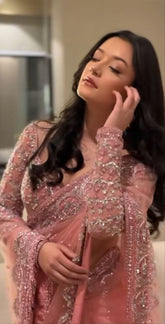 Trendy Pink Net with Embroidery Work Saree